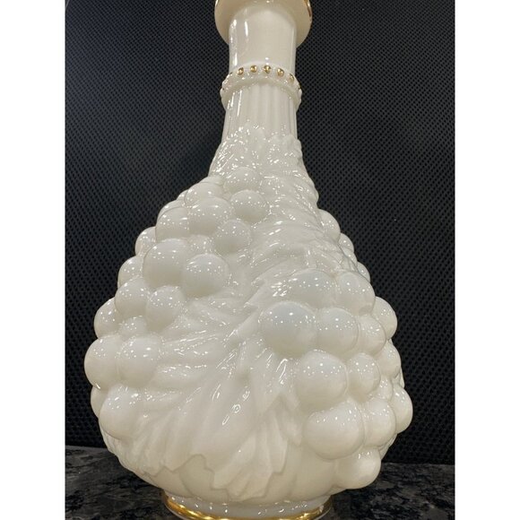 Vintage Grape Cluster Milk Glass Decanter With Gold Accents & Stopper - Picture 5 of 9